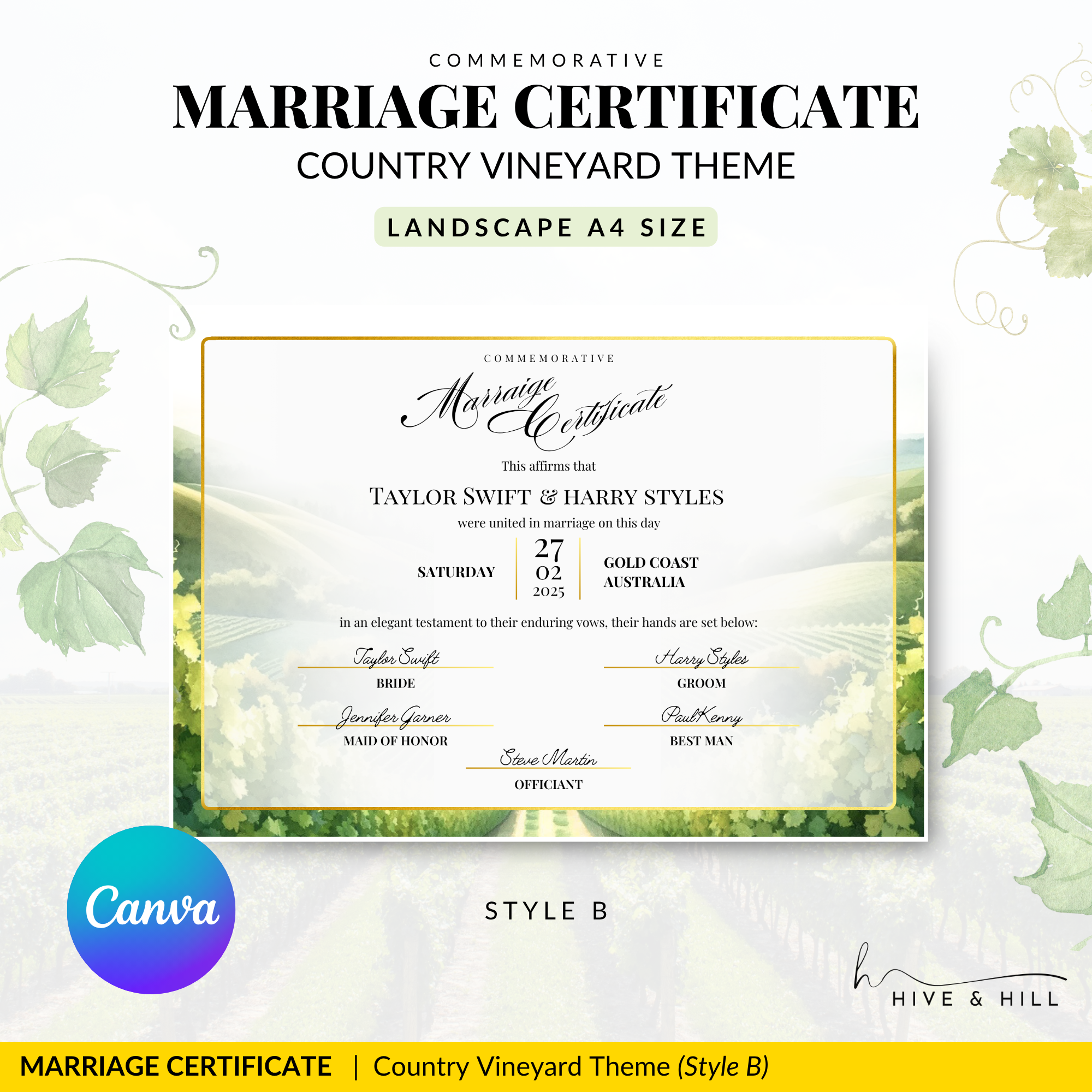 Countryside Bliss Landscape Wedding Certificate – Elegant Farm & Field Design