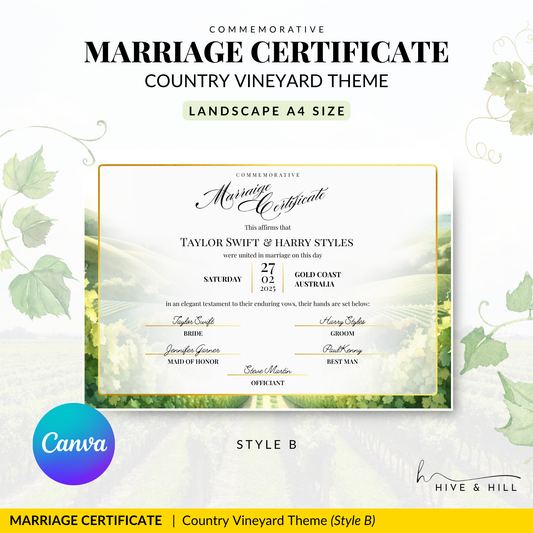 Countryside Bliss Landscape Wedding Certificate – Elegant Farm & Field Design