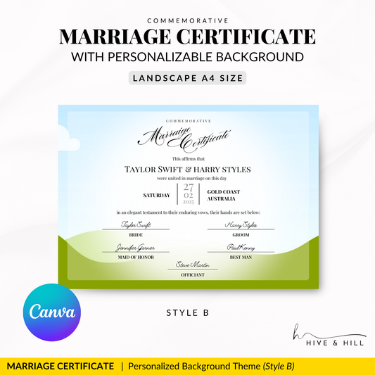 Customizable Photo Background – Elegant Personalized Marriage Certificate Template
