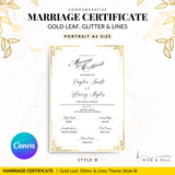 Handcrafted Gold Portrait Marriage Certificate – Keepsake for Your Wedding Day
