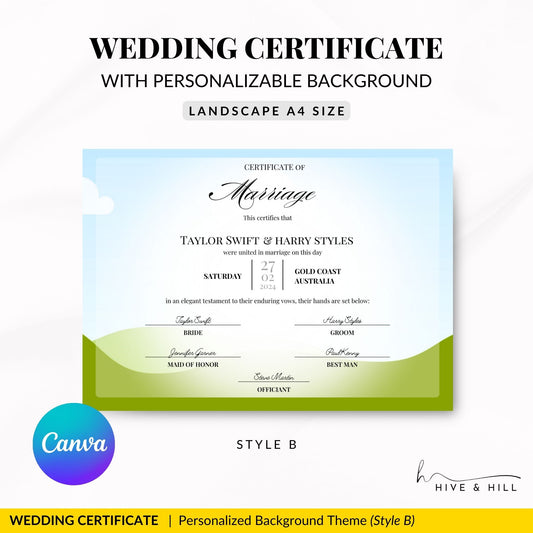 Customizable Photo Background – Elegant Personalized Marriage Certificate Template