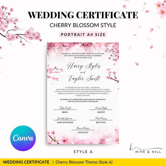 Cherry Blossom Wedding Certificate – A Timeless Symbol of Love and Life