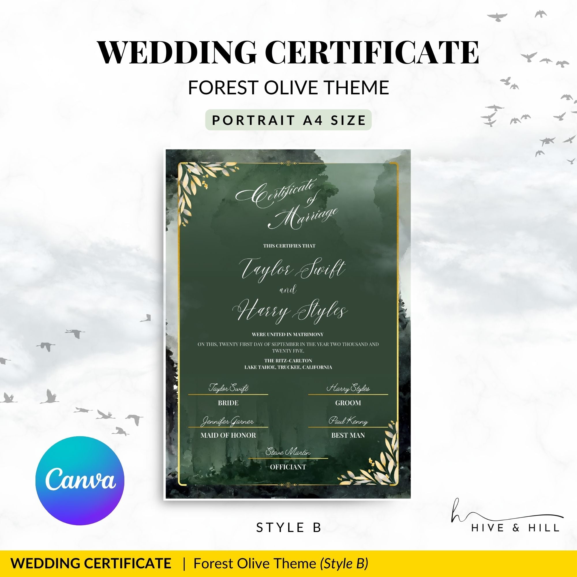 Woodland Harmony Portrait Wedding Certificate – Elegant Forest-Inspired Design