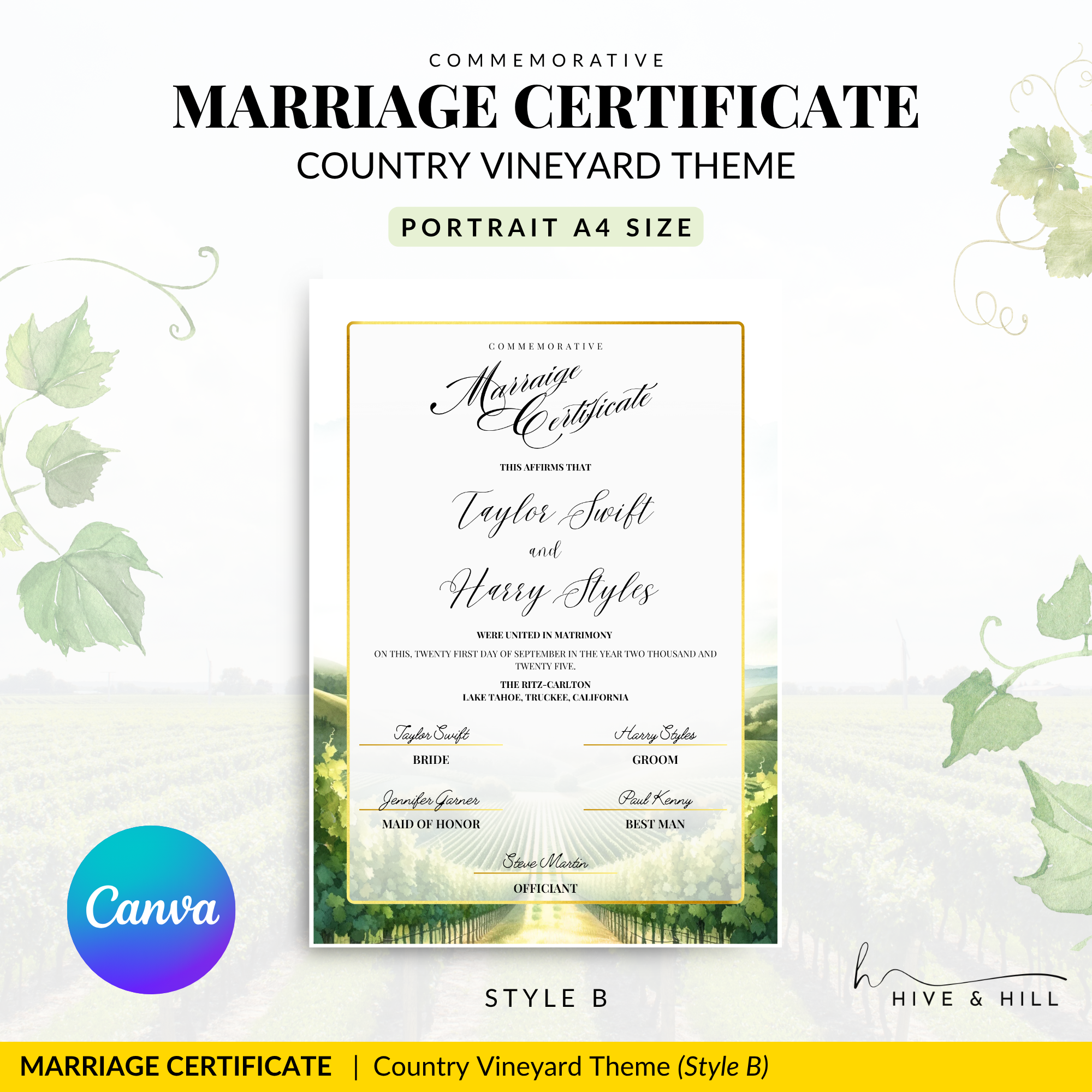 Countryside Bliss Portrait Wedding Certificate – Elegant Farm & Field Design