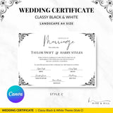 Elegant Black and White Landscape Marriage Certificate – Timeless Wedding Keepsake