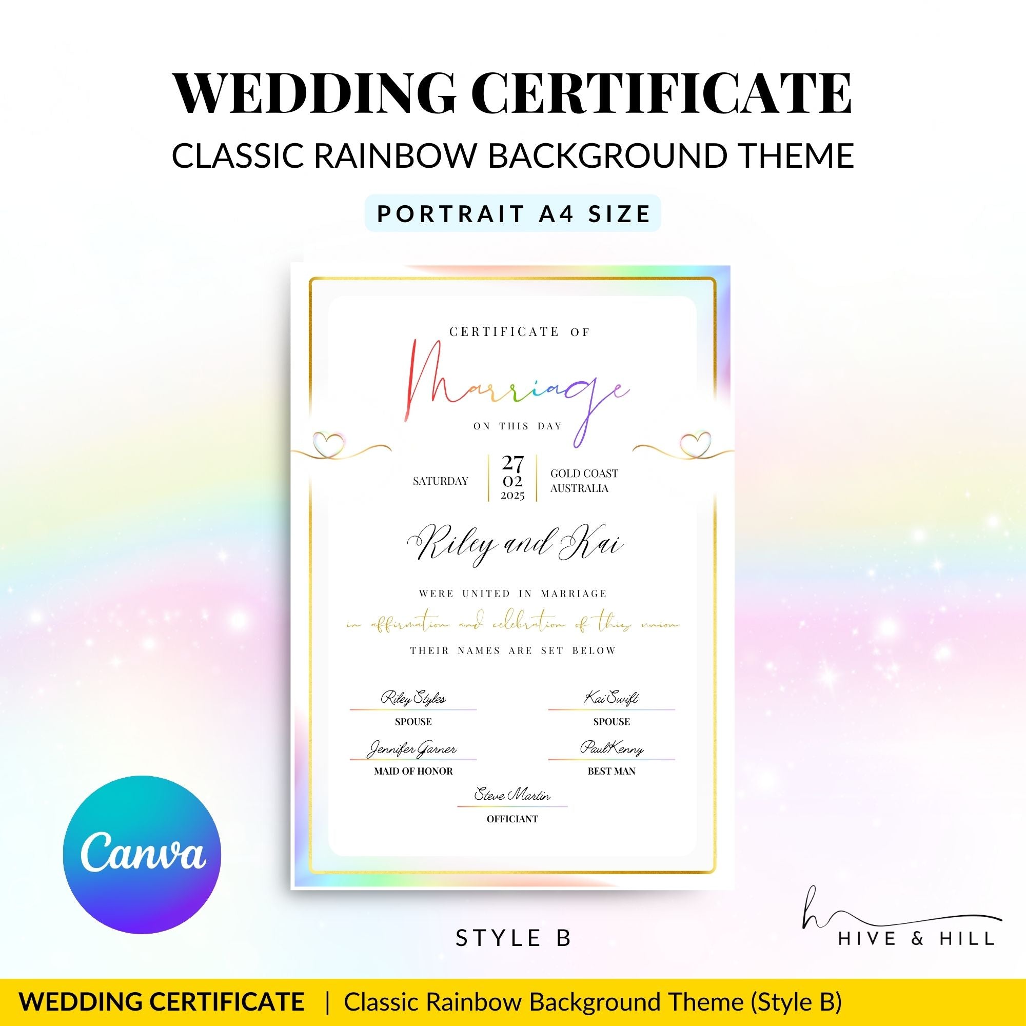 Rainbow Pride Wedding Certificate – LGBTQ+ Couple’s Keepsake