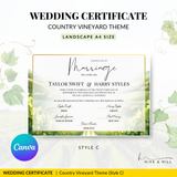 Golden Harvest Wedding Certificate – Vineyard & Rustic Country-Inspired Memento