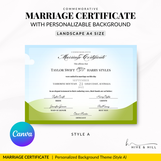 Elegant Personalized Marriage Certificate Template with Customizable Photo Background