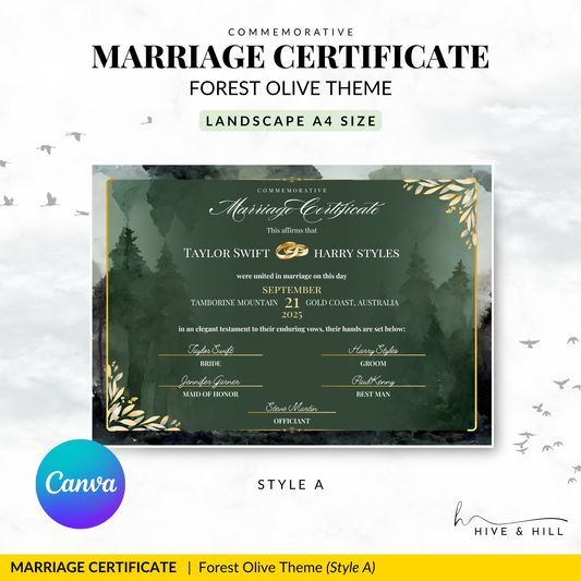 Enchanted Forest Wedding Certificate – Nature, Trees & Love Keepsake
