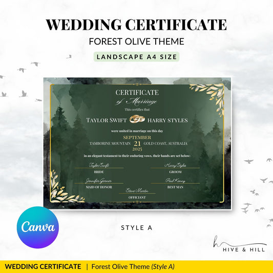 Enchanted Forest Wedding Certificate – Nature, Trees & Love Keepsake