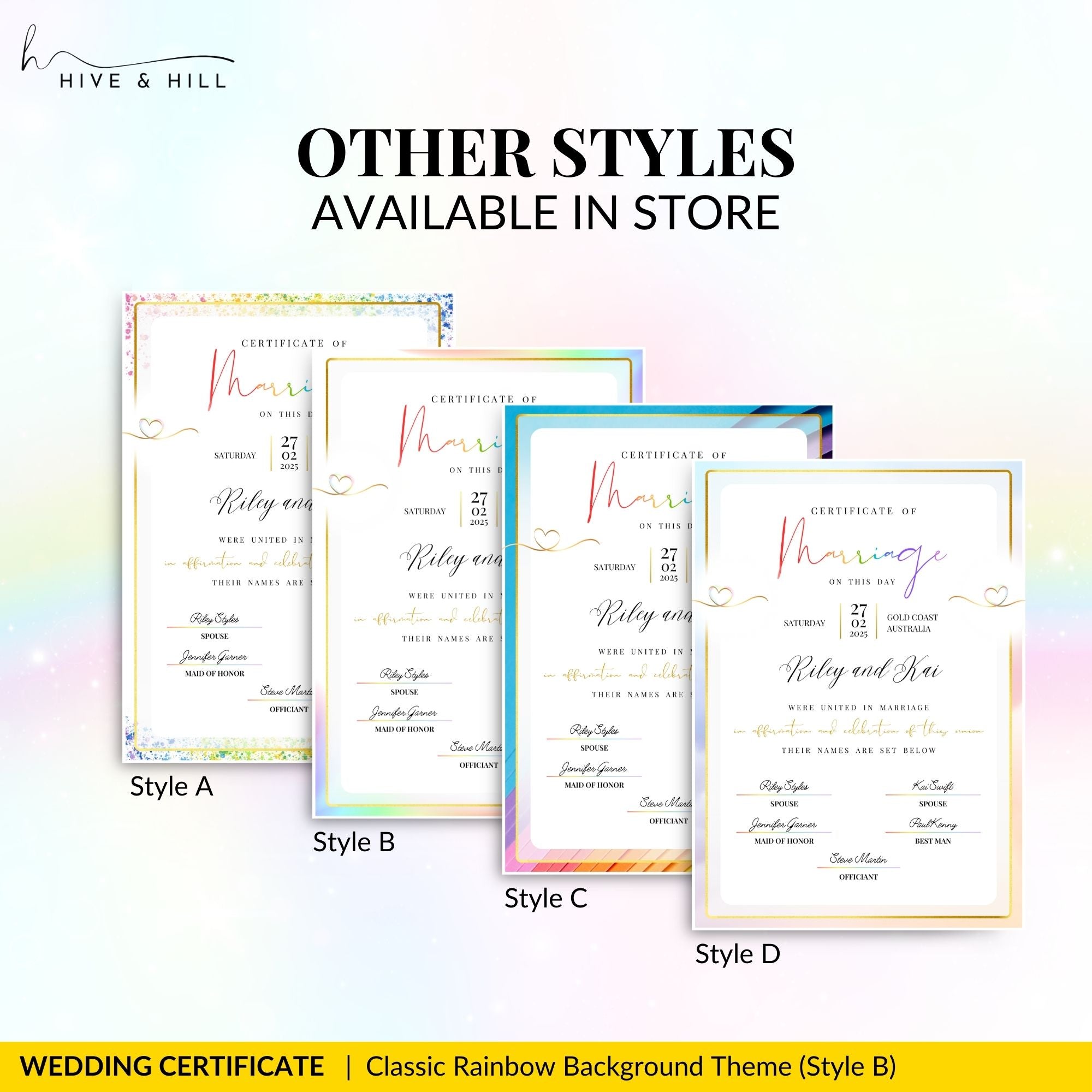 Rainbow Pride Wedding Certificate – LGBTQ+ Couple’s Keepsake