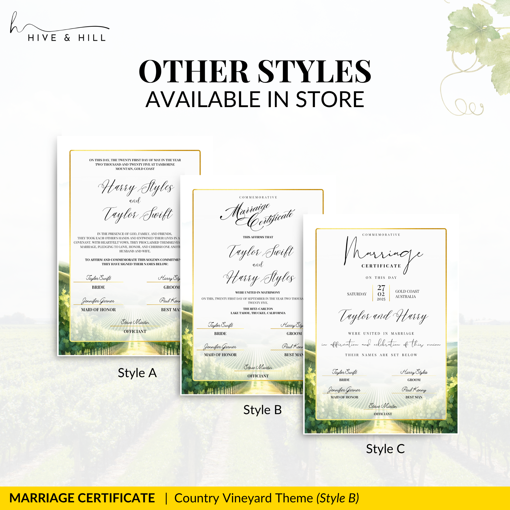 Countryside Bliss Portrait Wedding Certificate – Elegant Farm & Field Design