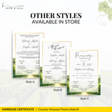 Countryside Bliss Portrait Wedding Certificate – Elegant Farm & Field Design