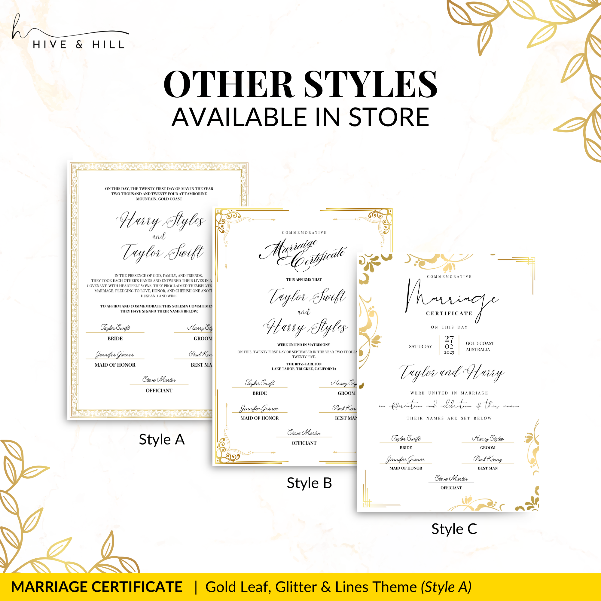 Handcrafted Gold Portrait Marriage Certificate – Elegant Keepsake for Your Wedding Day