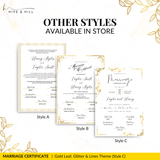 Sophisticated Gold Portrait Marriage Certificate – A Lasting Symbol of Your Wedding Day