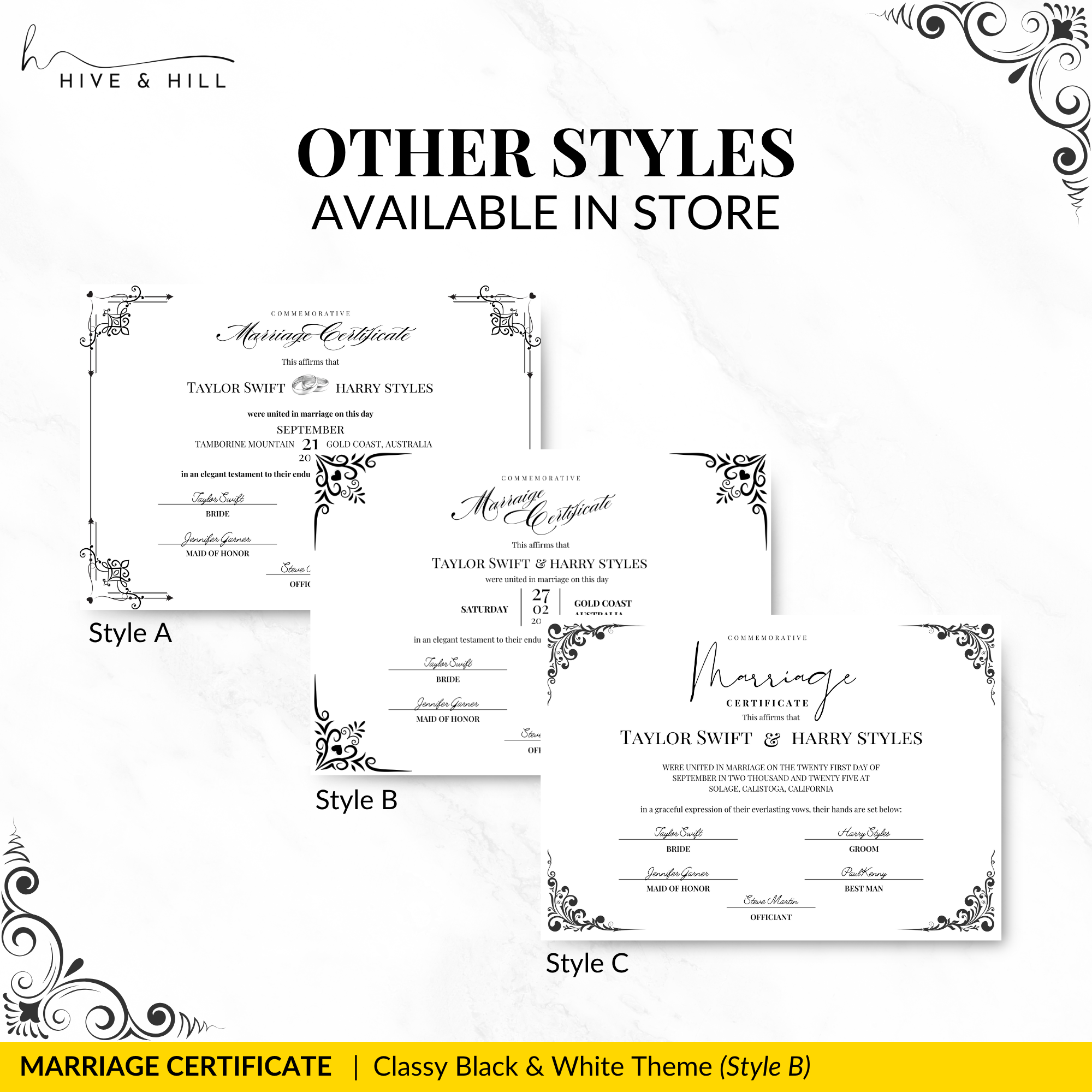 Timeless Black and White Landscape Marriage Certificate – Elegant Wedding Keepsake