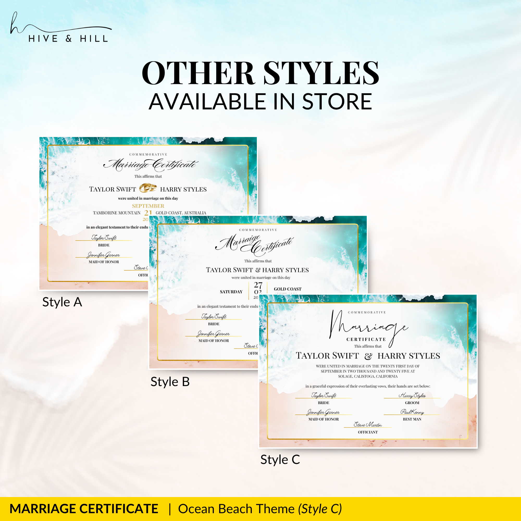 Endless Horizon Surfside Wedding Certificate – Aerial Beach & Sun-Inspired Memento