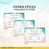 Endless Horizon Surfside Wedding Certificate – Aerial Beach & Sun-Inspired Memento
