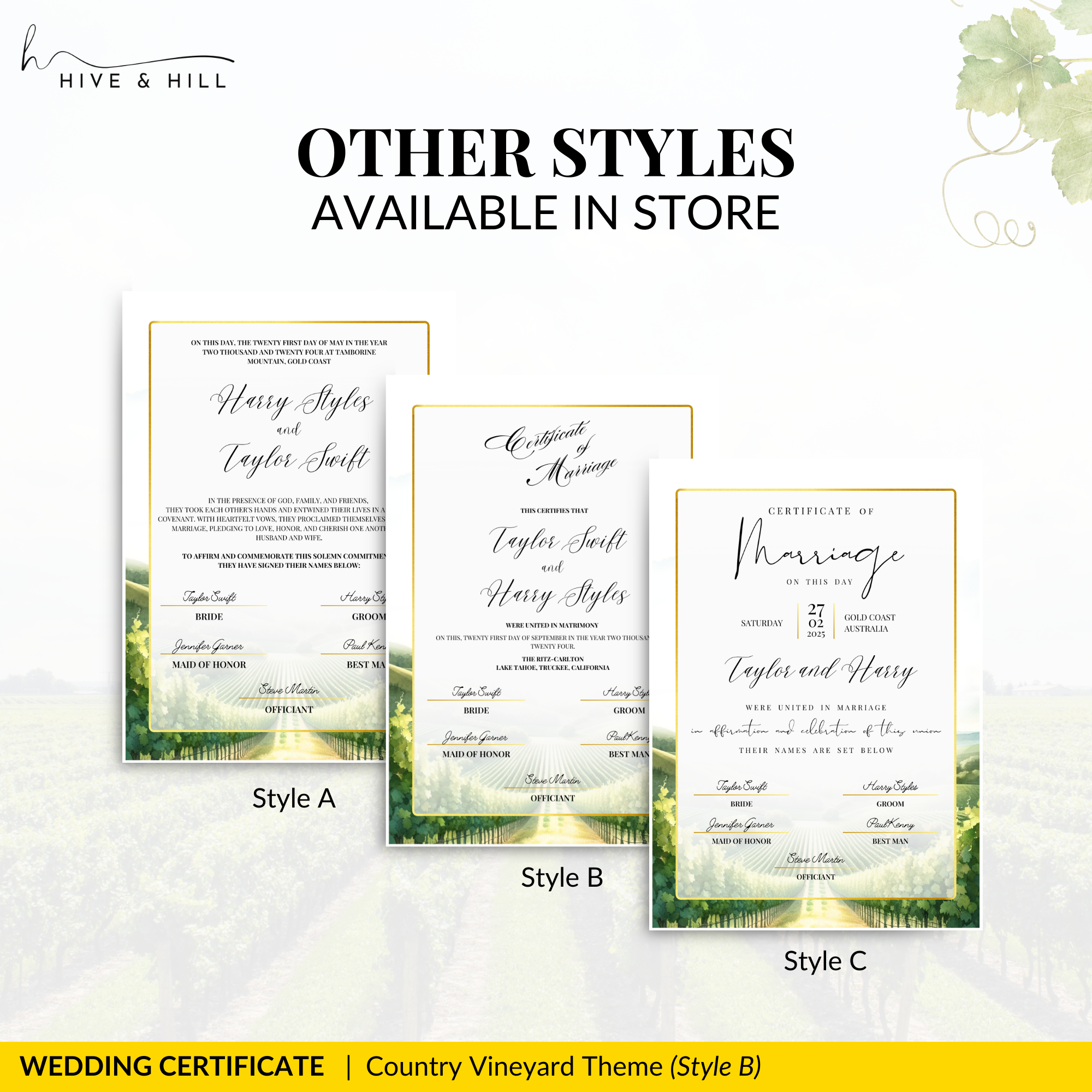 Countryside Bliss Portrait Wedding Certificate – Elegant Farm & Field Design