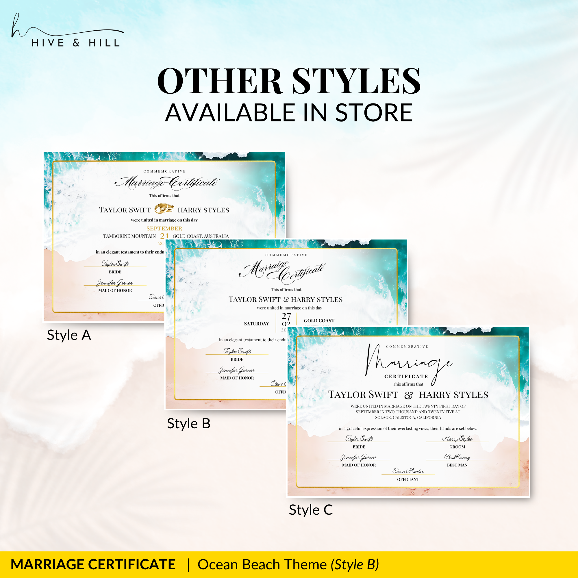 Ocean Breeze Landscape Wedding Certificate – Elegant Beach & Waves Design