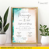 Beach Design Wedding Certificate – Beautiful Aerial Beach & Surf Design