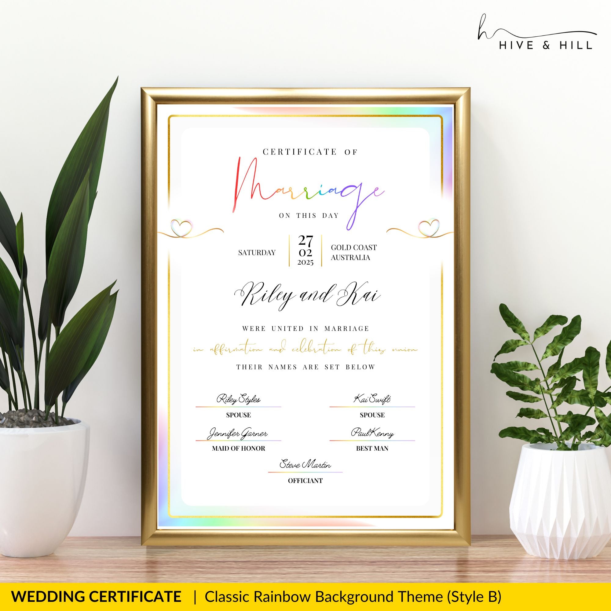 Rainbow Pride Wedding Certificate – LGBTQ+ Couple’s Keepsake