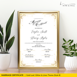 Handcrafted Gold Portrait Marriage Certificate – Keepsake for Your Wedding Day