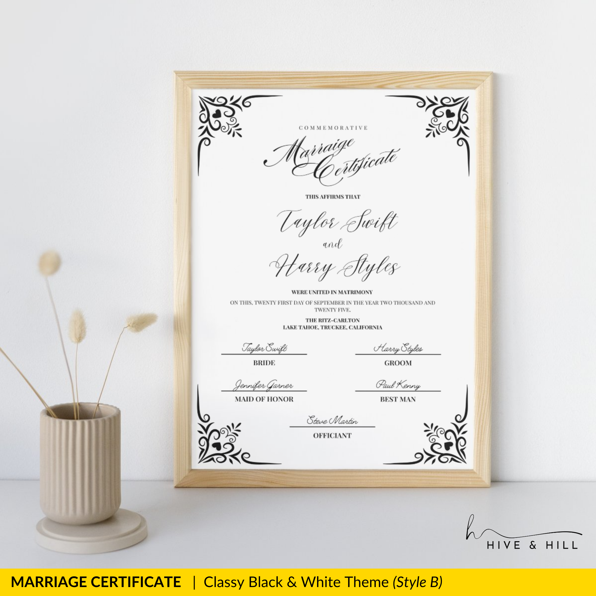Classic Black and White Portrait Marriage Certificate – Beautifully Crafted Wedding Keepsake