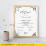 Classic Black and White Portrait Marriage Certificate – Beautifully Crafted Wedding Keepsake