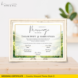 Golden Harvest Wedding Certificate – Vineyard & Rustic Country-Inspired Memento