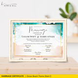 Endless Horizon Surfside Wedding Certificate – Aerial Beach & Sun-Inspired Memento