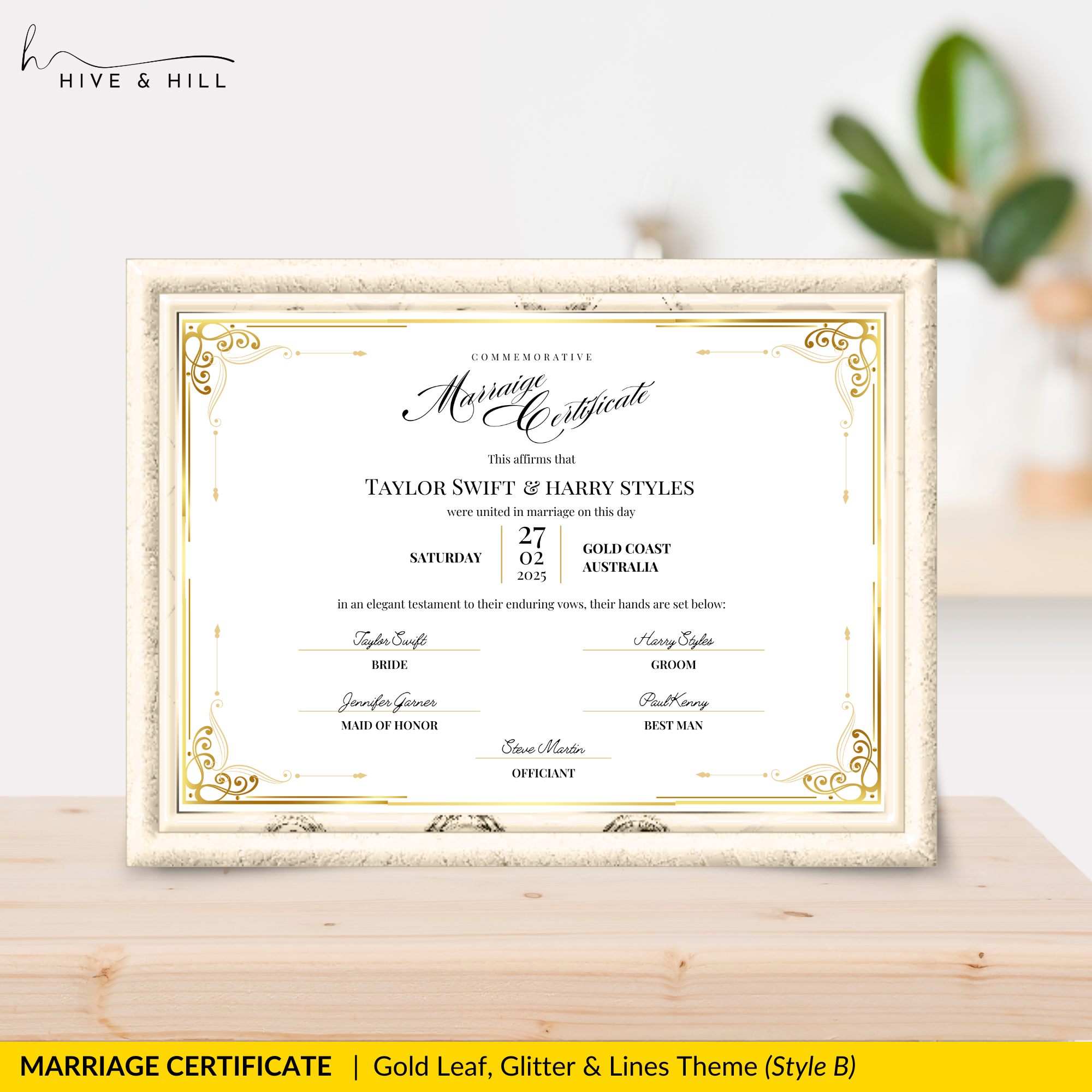 Timeless Gold Landscape Marriage Certificate – A Cherished Keepsake of Your Wedding Day