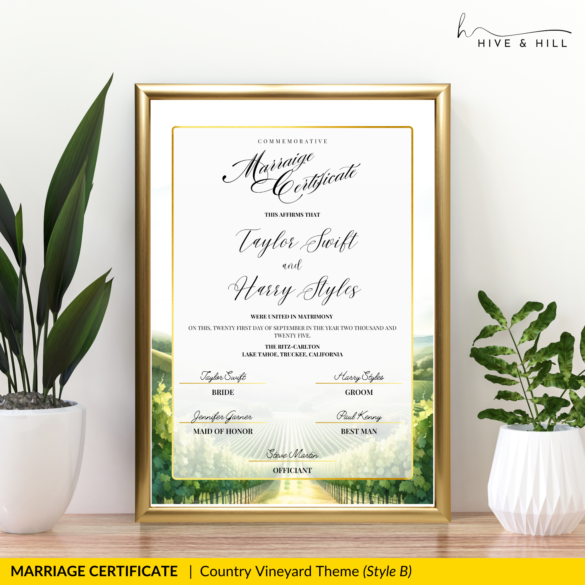 Countryside Bliss Portrait Wedding Certificate – Elegant Farm & Field Design