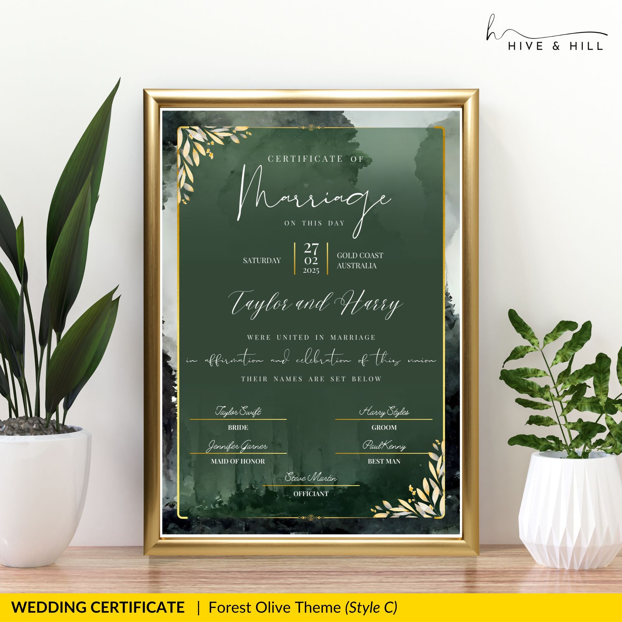 Evergreen Wedding Certificate – Beautiful Tree & Nature Commemorative Keepsake