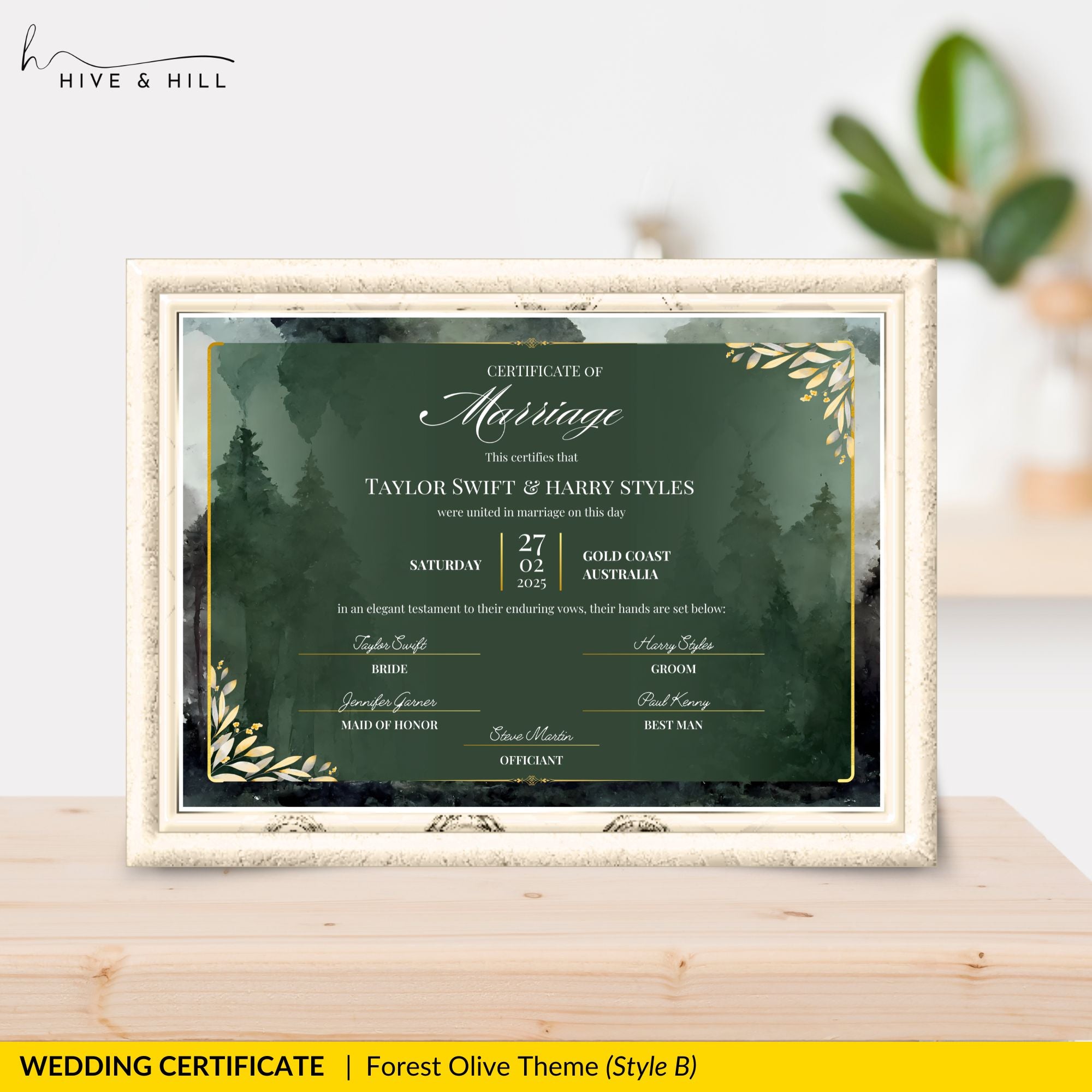 Woodland Harmony Landscape Wedding Certificate – Elegant Forest-Inspired Design