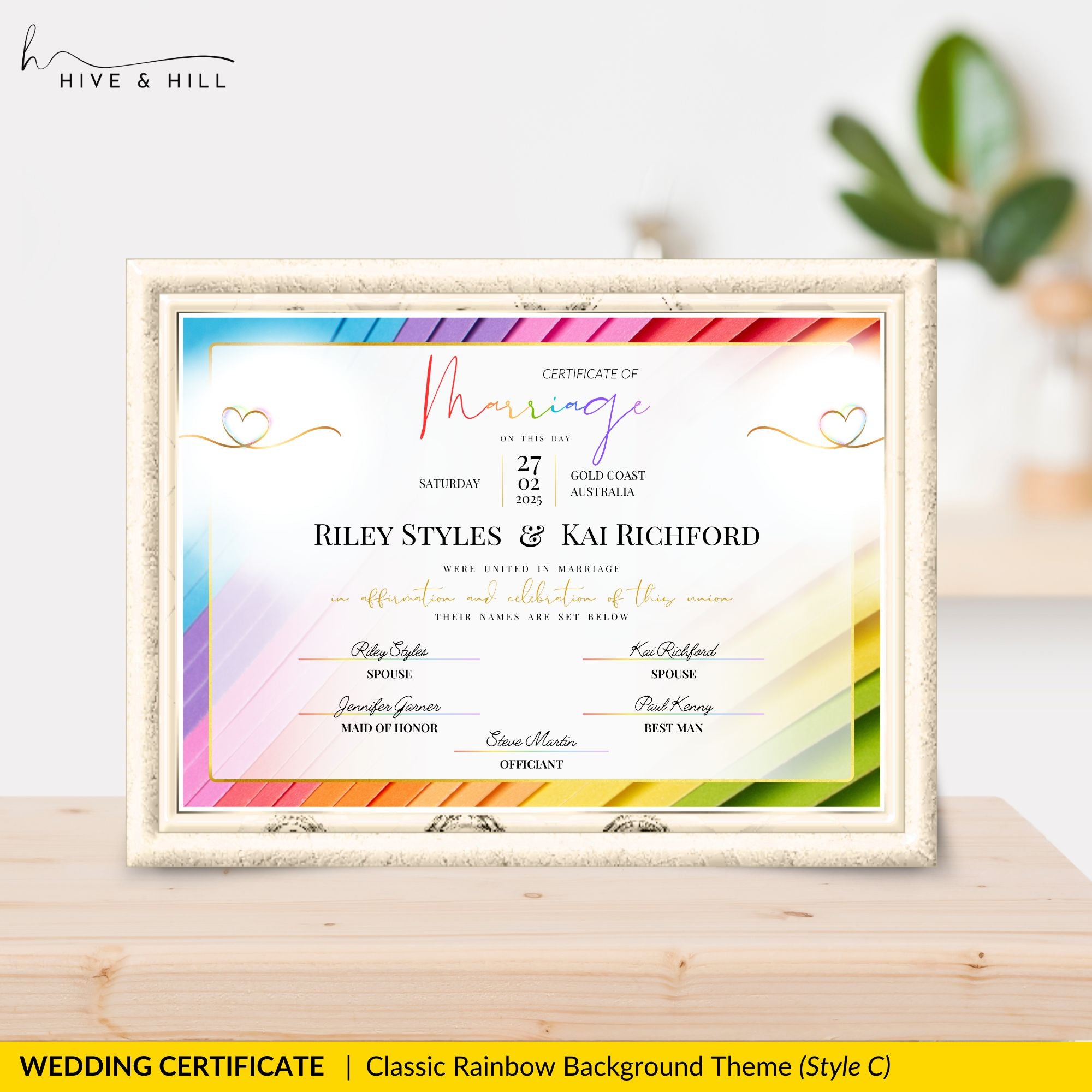 Elegant Same-Sex Wedding Certificate – Custom Printable Design