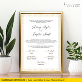 Handcrafted Gold Portrait Marriage Certificate – Elegant Keepsake for Your Wedding Day