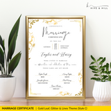 Sophisticated Gold Portrait Marriage Certificate – A Lasting Symbol of Your Wedding Day