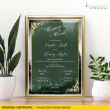 Woodland Harmony Portrait Wedding Certificate – Elegant Forest-Inspired Design