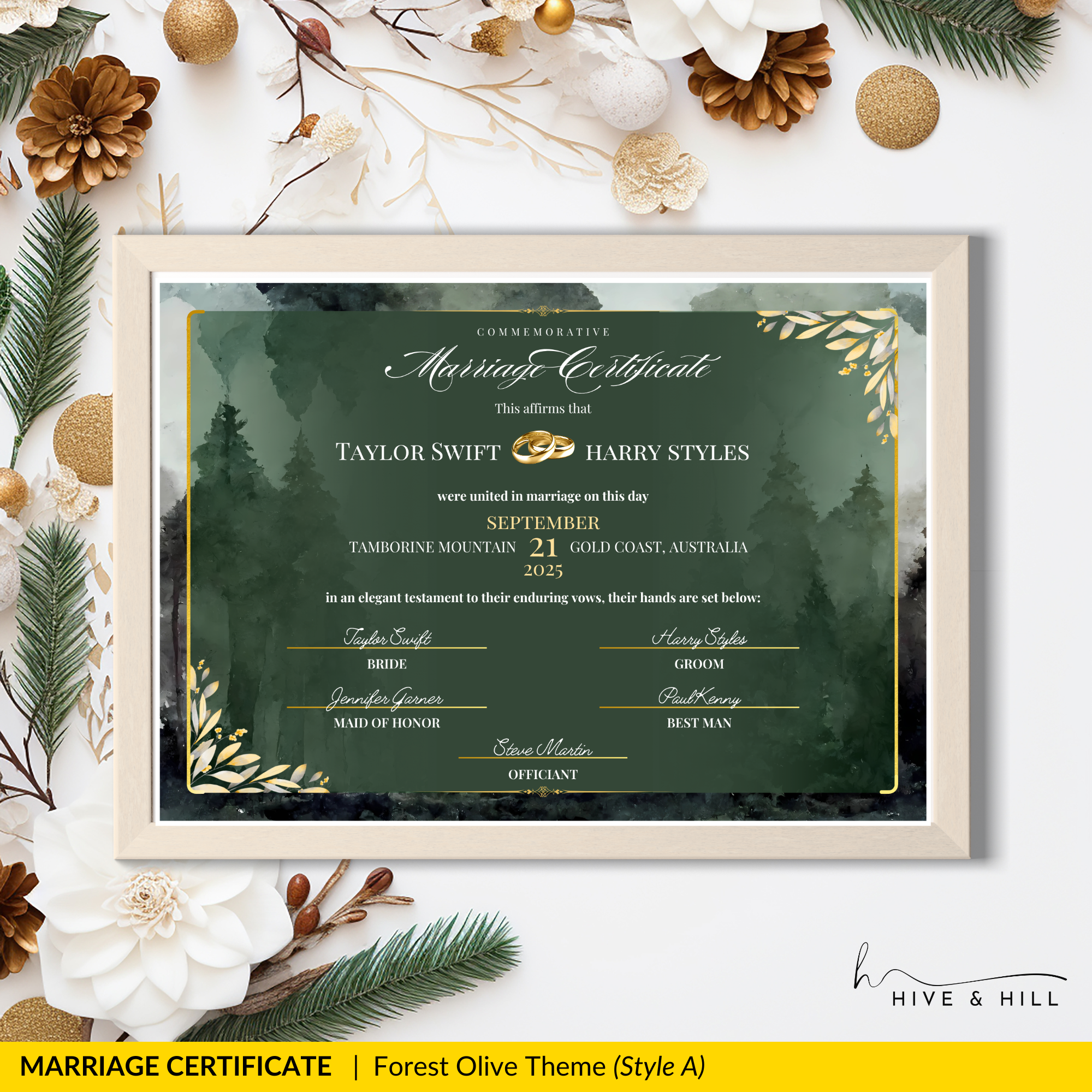 Enchanted Forest Wedding Certificate – Nature, Trees & Love Keepsake