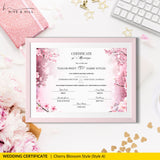 Elegant Cherry Blossom Landscape Commemorative Marriage Certificate – Timeless Keepsake of Your Special Day