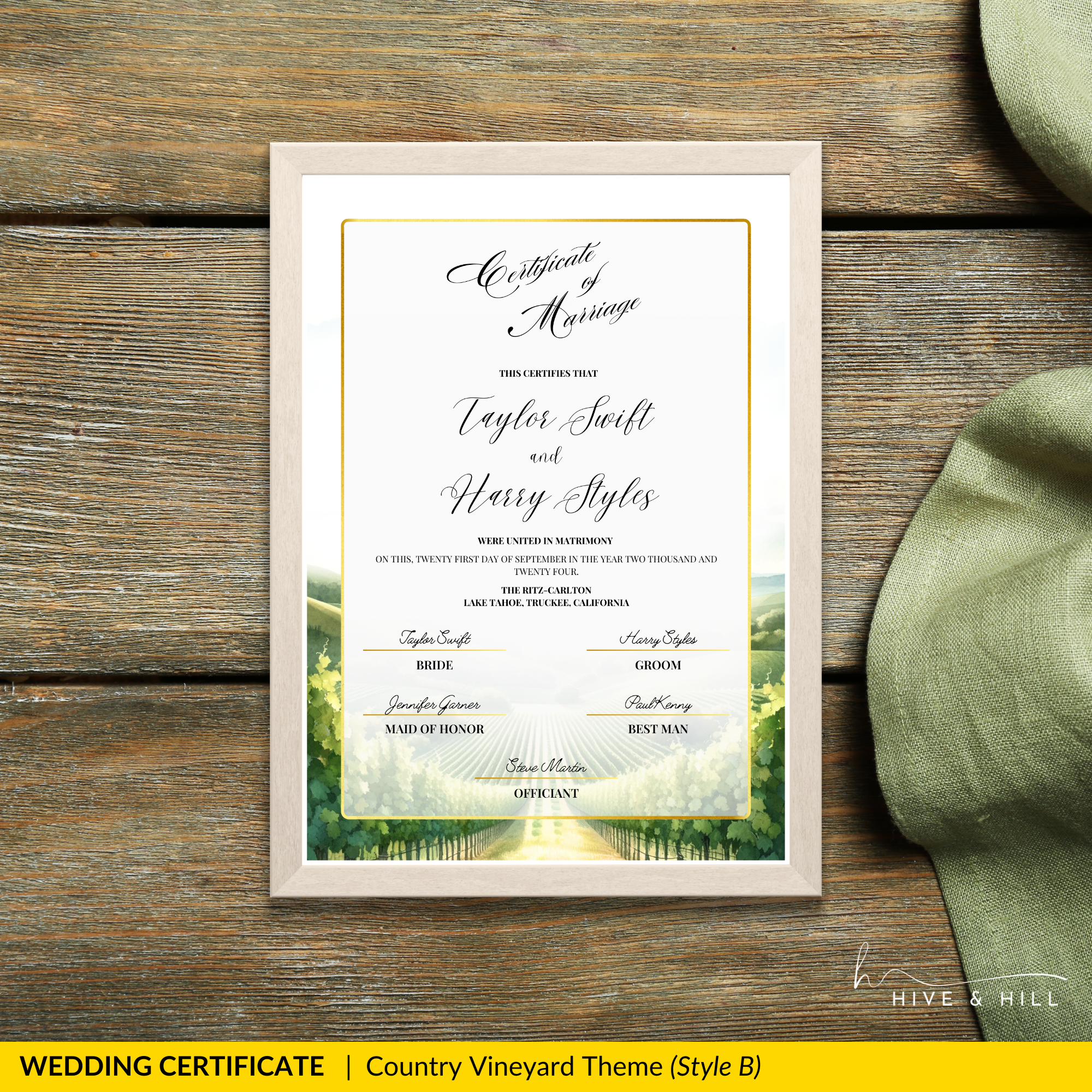 Countryside Bliss Portrait Wedding Certificate – Elegant Farm & Field Design