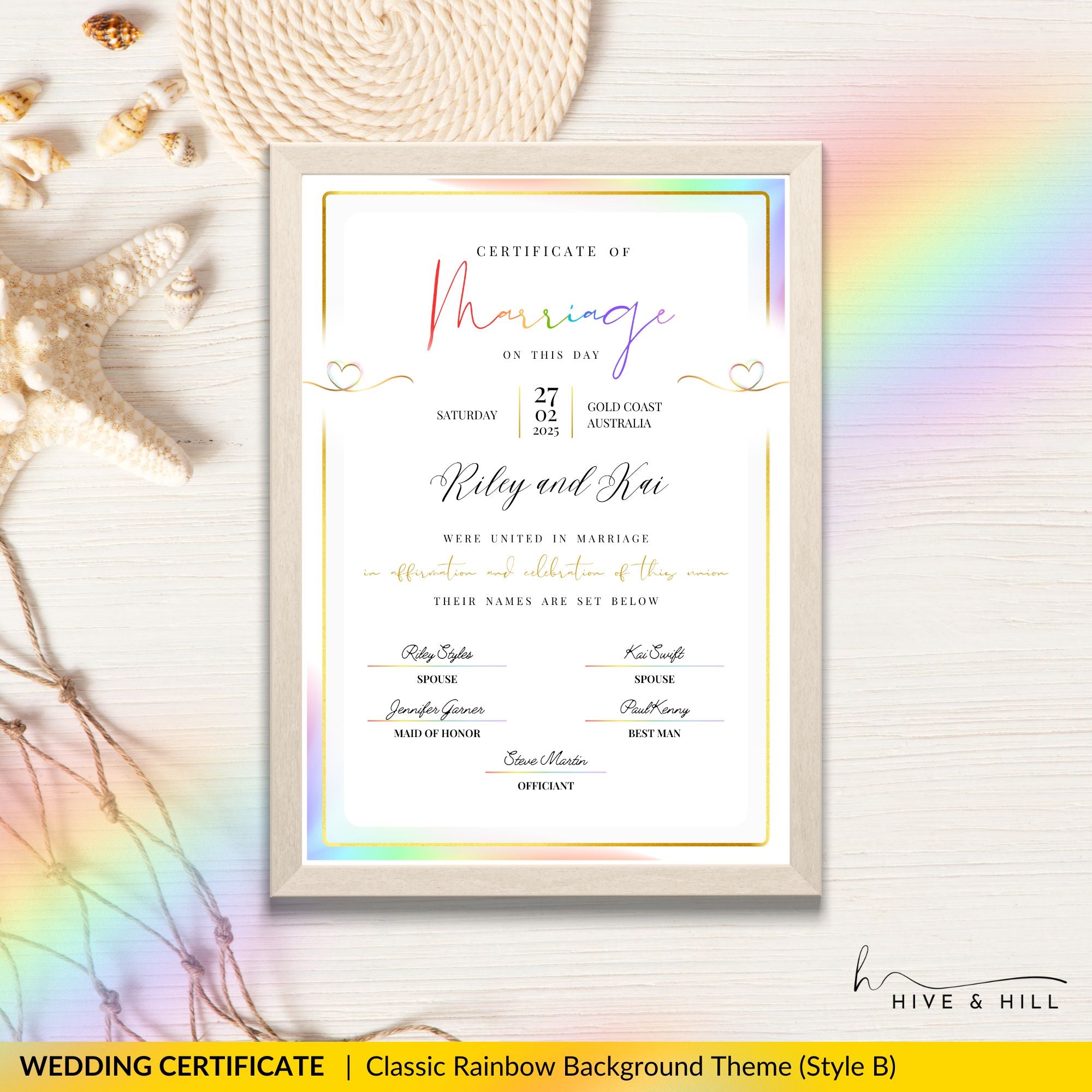 Rainbow Pride Wedding Certificate – LGBTQ+ Couple’s Keepsake