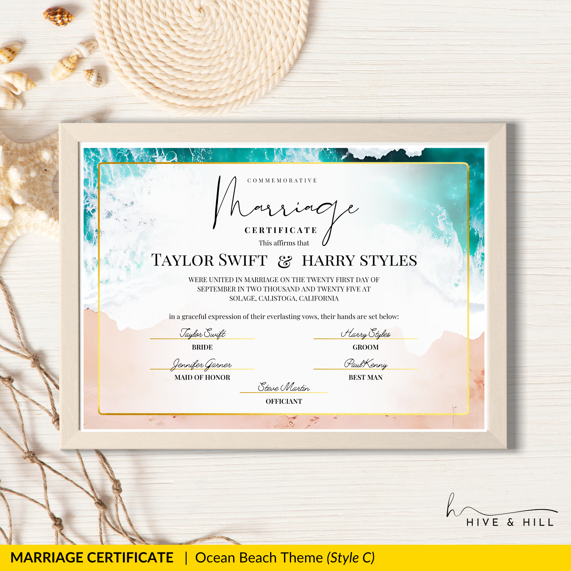 Endless Horizon Surfside Wedding Certificate – Aerial Beach & Sun-Inspired Memento