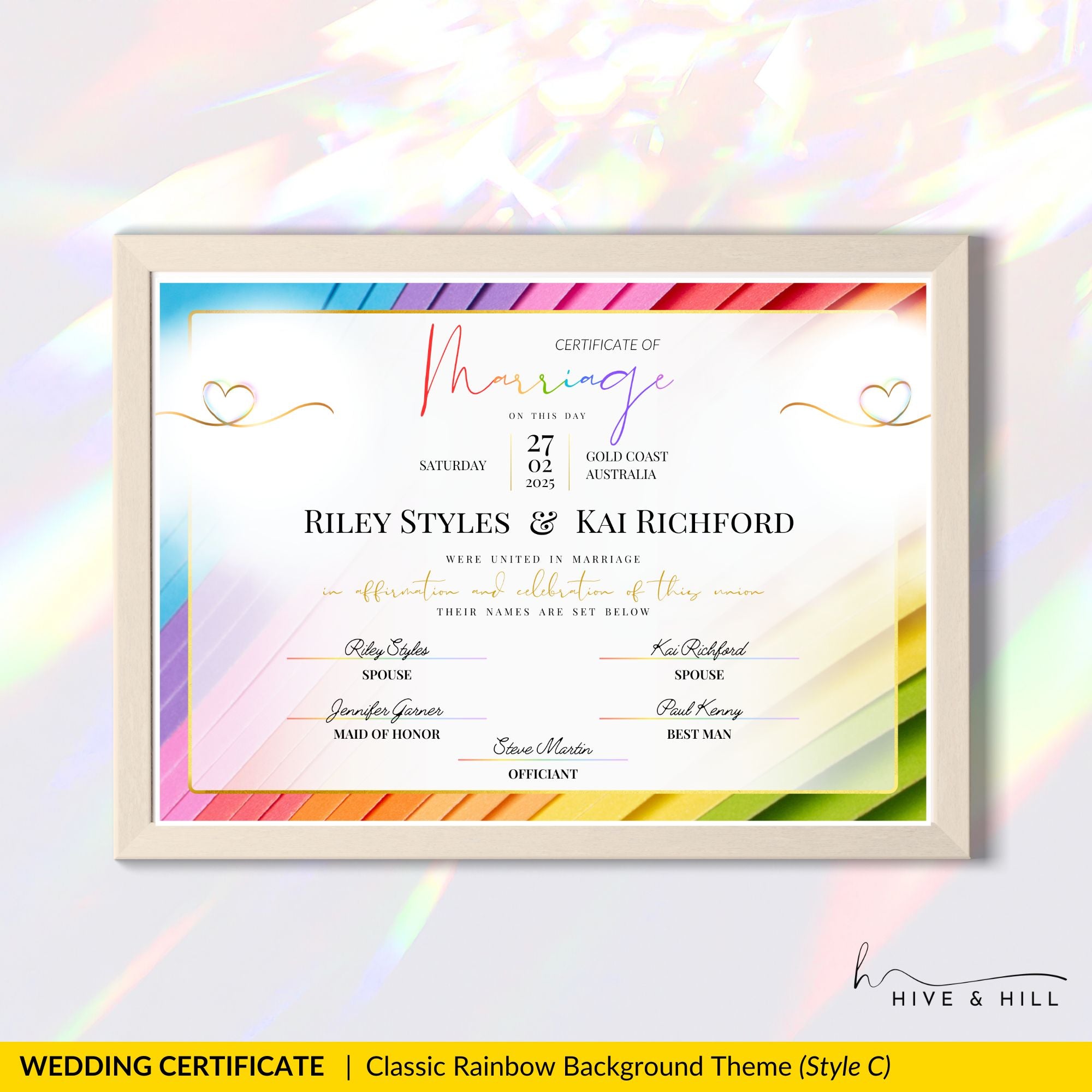 Elegant Same-Sex Wedding Certificate – Custom Printable Design