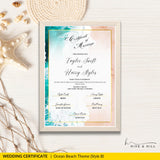 Ocean Breeze Commemorative Wedding Certificate – Stunning Beach Theme Keepsake