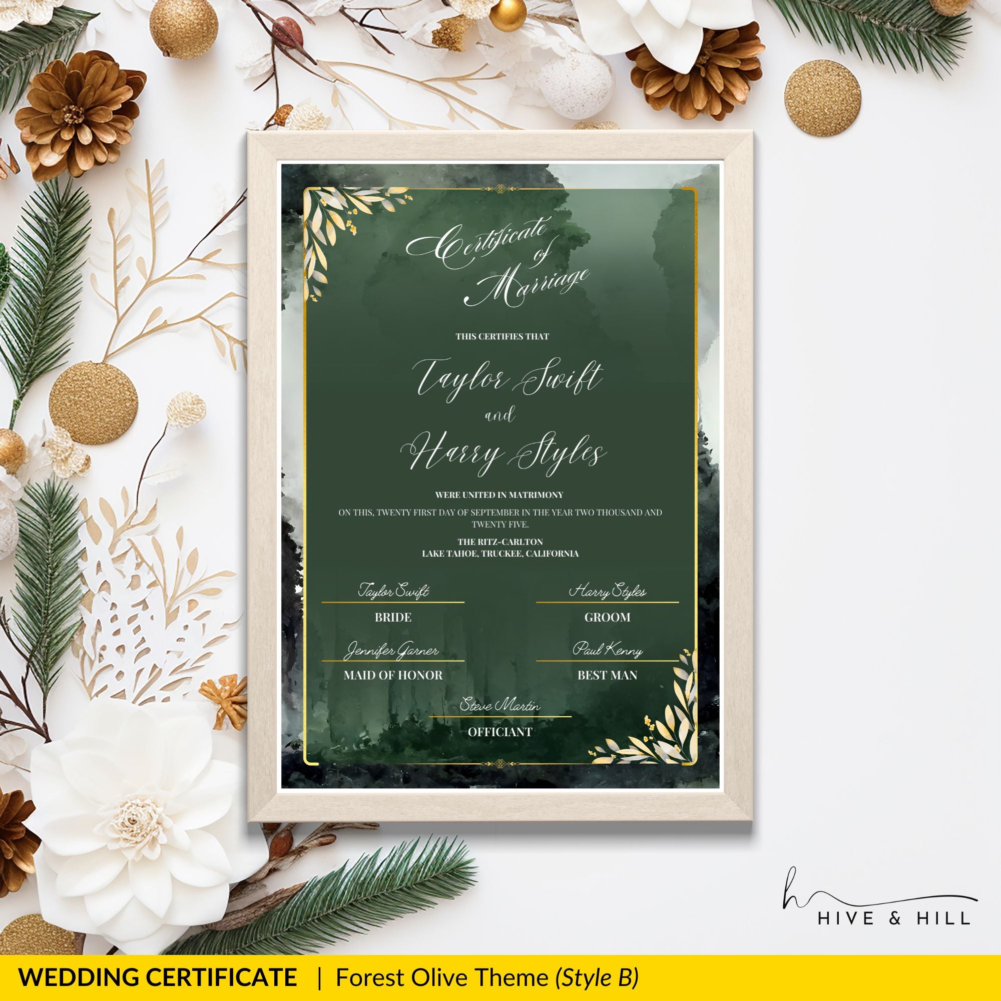 Woodland Harmony Portrait Wedding Certificate – Elegant Forest-Inspired Design