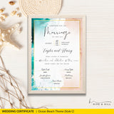 Beach Design Wedding Certificate – Beautiful Aerial Beach & Surf Design