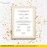 Handcrafted Gold Portrait Marriage Certificate – Elegant Keepsake for Your Wedding Day