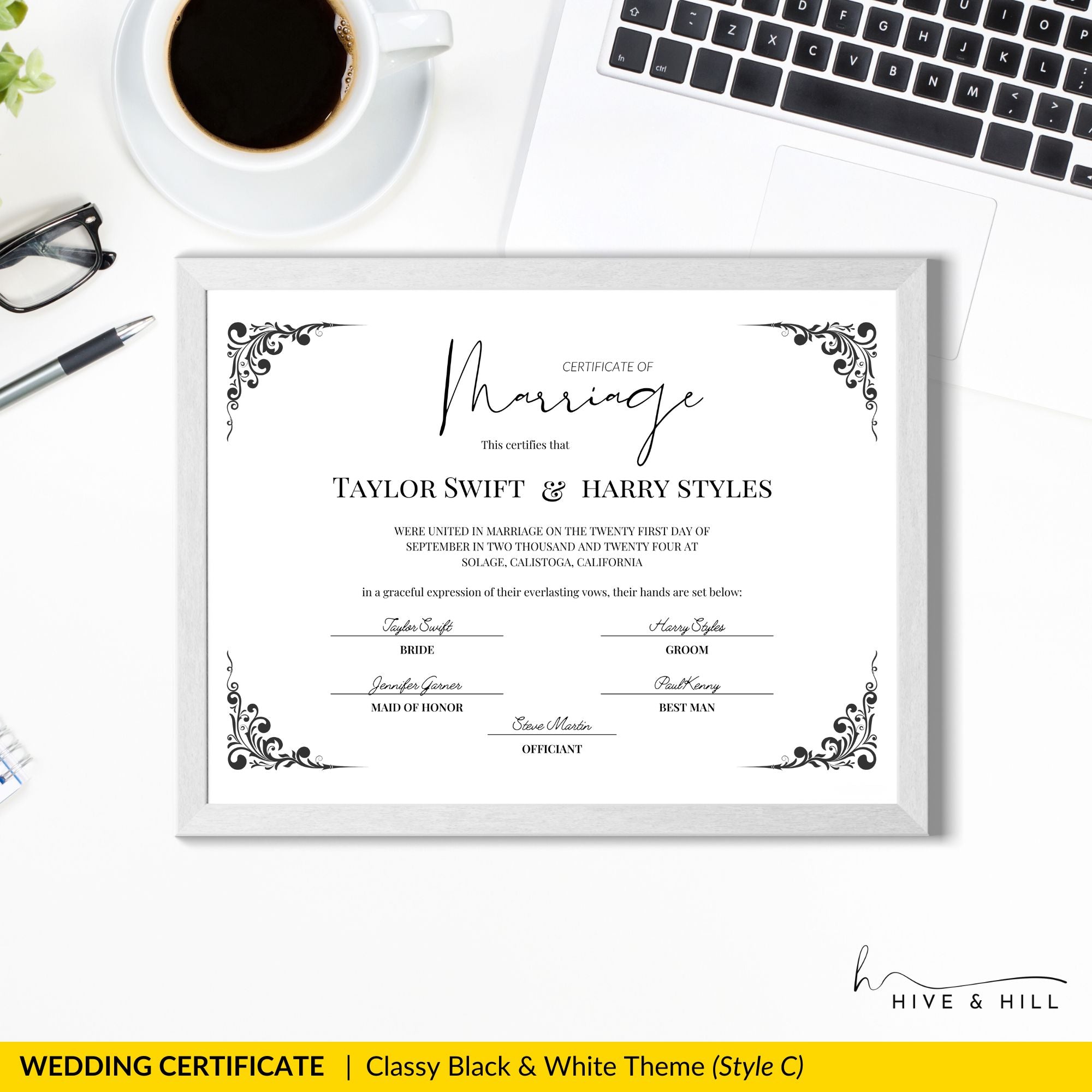 Elegant Black and White Landscape Marriage Certificate – Timeless Wedding Keepsake